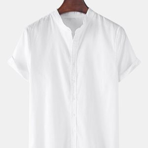 Linen Look Short Sleeve Basic Shirts & Swim Shorts