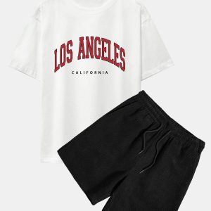 6e2923fb6ebc4494dc740591e5c7f1ee3c21b38ebd6a9c4de8cce5e8a8dd96c1.jpg Los Angeles Print Drop Shoulder Oversize T-Shirt & Corduroy Shorts