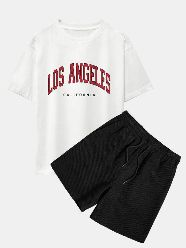 6e2923fb6ebc4494dc740591e5c7f1ee3c21b38ebd6a9c4de8cce5e8a8dd96c1.jpg Los Angeles Print Drop Shoulder Oversize T-Shirt & Corduroy Shorts