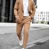 Casual Plain Notch Lapel Button Pockets Blazer & Pants 2Pcs Set