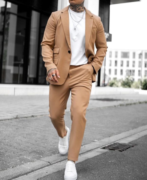 Casual Plain Notch Lapel Button Pockets Blazer & Pants 2Pcs Set