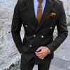 Business Solid Lapel Collar Double Breasted Blazer & Pants 2Pcs Set