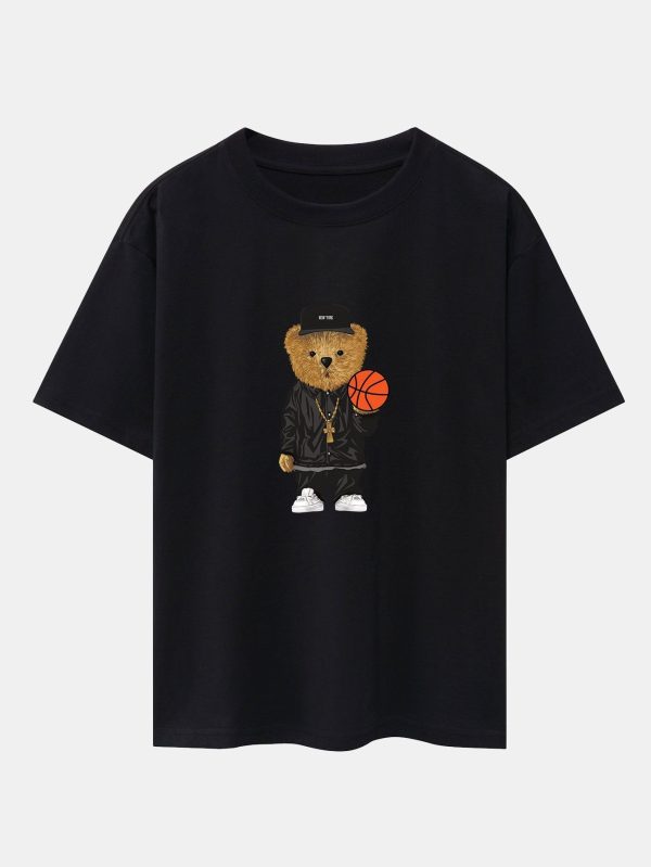 Basketball Bear Print Drop Shoulder Oversize T-Shirt & Jersey Basketball Shorts