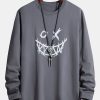 Long Sleeve Scary Face Print Cotton T-Shirt