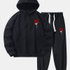 Rose Print Cotton Blend Hoodie & Jogger Pants