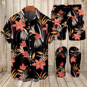 Suitmens Men's Tiki Party Hawaiian Vacation Print Three-Piece Set 014
