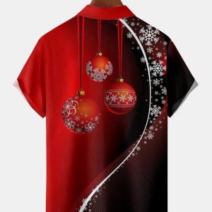 Christmas Decoration Chest Pocket Short Sleeve Shirt