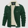 Men's Corduroy Jacket Sherpa Lined Cargo Jackets Cotton Turn Down Collar Winter Warm Casual Work Coat with 5 Pockets