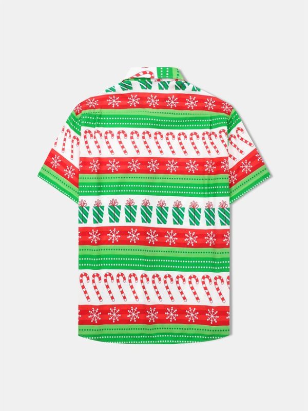 Christmas Big Foot Chest Pocket Short Sleeve Casual Shirt