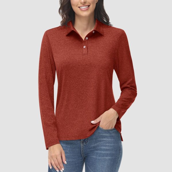 Women's Polo Shirts Long Sleeve UPF 50+ Sun Protection Golf Shirts Quick Dry Athletic Workout Collared Shirt