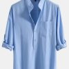 Long Sleeve Linen Look Henley Collar Shirt