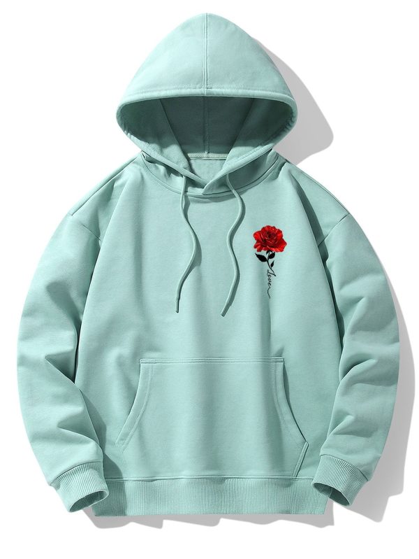 Rose Print Cotton Blend Hoodie & Jogger Pants