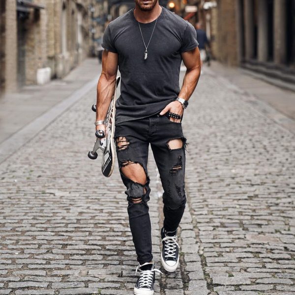 Men's Retro Outdoor Motorcycle Top Casual Everyday Basics Round Neck Cotton Short Sleeve T-Shirt