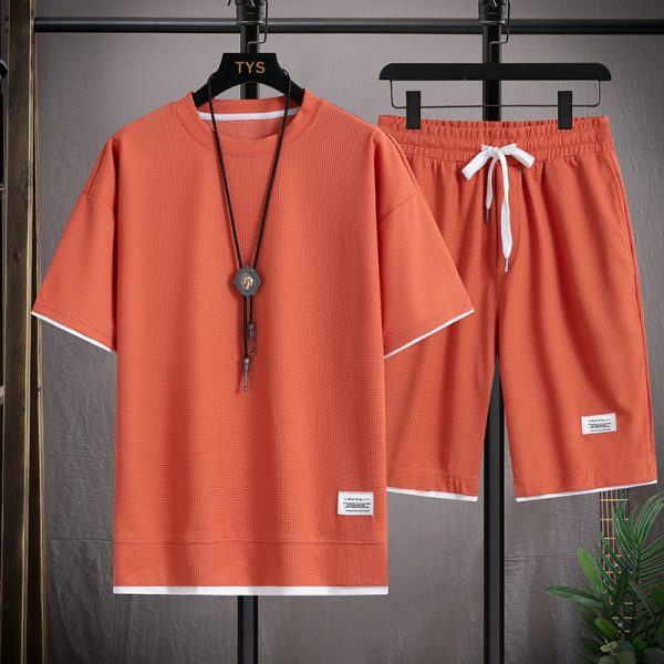 Men's Casual Waffle Shorts Set 6 Colors