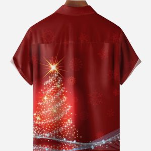 Christmas Tree Chest Pocket Short Sleeve Shirt