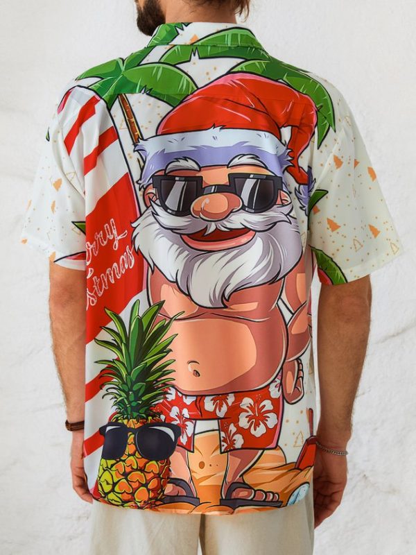 7a155516aac3c0264ccaa7d772ac46de1f02b030c966a8ed0b18d281d37d5acd.jpg Mens Christmas Santa Surfing Print Front Buttons Soft Breathable Chest Pocket Casual Hawaiian Shirt