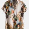 Tropical Print Shirt & Textured Cotton 5" Shorts