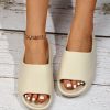7c52bebaee0945225cf32ee79d77589317a40d1f27309345d1cfae612c726170.jpg Women Single Band Slippers, Minimalist Beige EVA Slides For Indoor