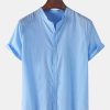 Linen Look Short Sleeve Basic Shirts & Straight Leg Linen Pants