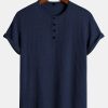 Muscle Fit Ribbed Henley Shirt