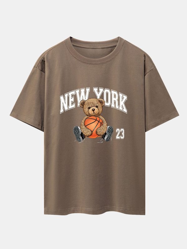 New York Basketball Bear Print Heavy Weight Oversize T-Shirt