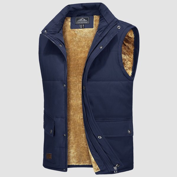 8270370315dda145716b14e034550a02d96fac29a1cba2ad3943c393a276b76c.jpg Men's Outerwear Vests Sleeveless Winter Stand Collar Padded Vest Warm Fleece Lined