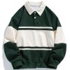Relax Fit Color Block Patchwork Polo Sweatshirt