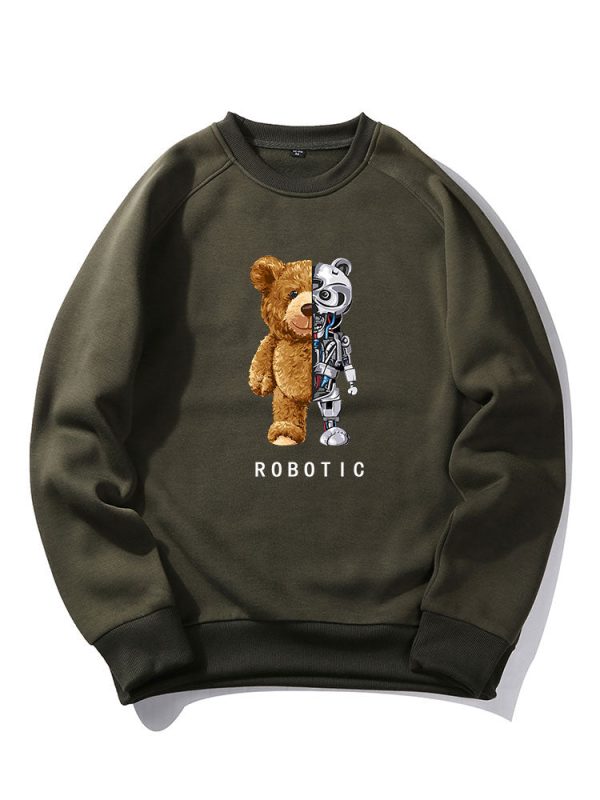 Robot Bear Print Raglan Sleeves Sweatshirt & Jogger Pants