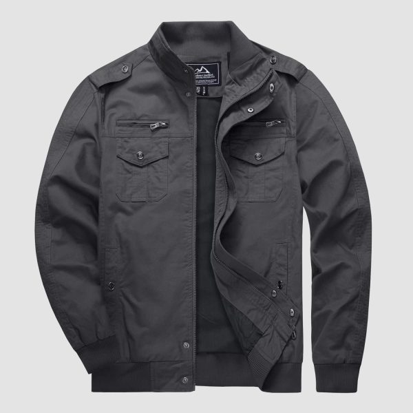 Men's Casual Jacket Lightweight Tactical Cargo Jackets Stand Collar Combat Jacket