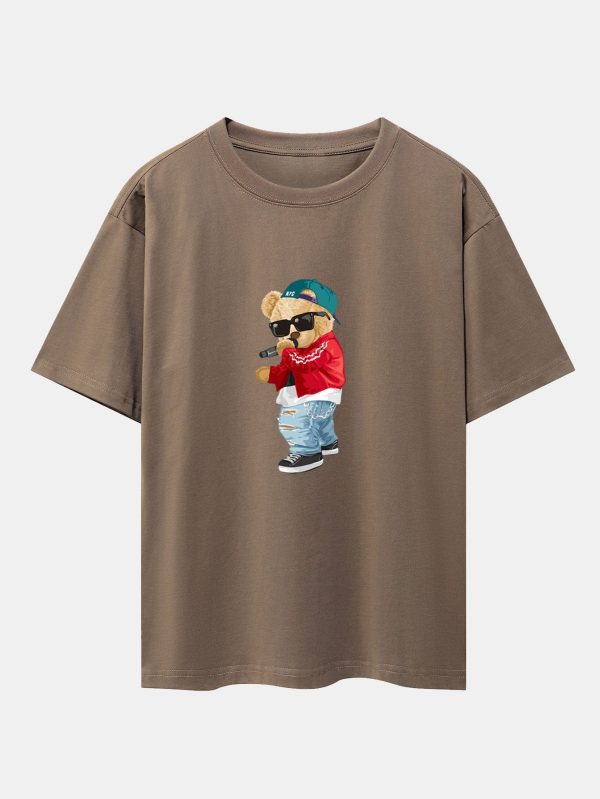 Hip Hop Singer Bear Print Heavy Weight Oversize T-Shirt