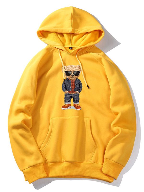 Denim Bear Print Hoodie