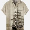 Suitmens Men's Hawaiian Navigation Bowling Print Shirt Three-Piece Set 052