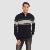 Men's Sweater Half Zipper Turtleneck Warm Pullover Slim Fit Casual Comfortable Striped Knitted Sweaters