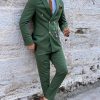 Business Solid Lapel Collar Double Breasted Blazer & Pants 2Pcs Set