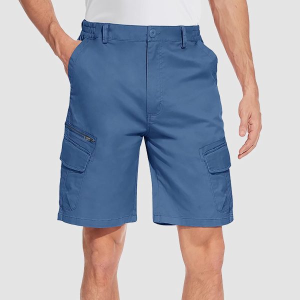 Men Classic Cargo Lightweight Many Pockets Work Elastic Waist Casual Cotton Comfortable Shorts
