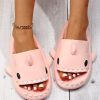 Shark Design Slides, Light Pink Preppy Style Collegiate Cartoon Slippers
