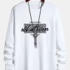Long Sleeve Slogan Print Cotton T-Shirt