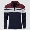 Men's Sweater Half Zipper Turtleneck Warm Pullover Slim Fit Casual Comfortable Striped Knitted Sweaters
