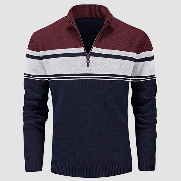 Men's Sweater Half Zipper Turtleneck Warm Pullover Slim Fit Casual Comfortable Striped Knitted Sweaters