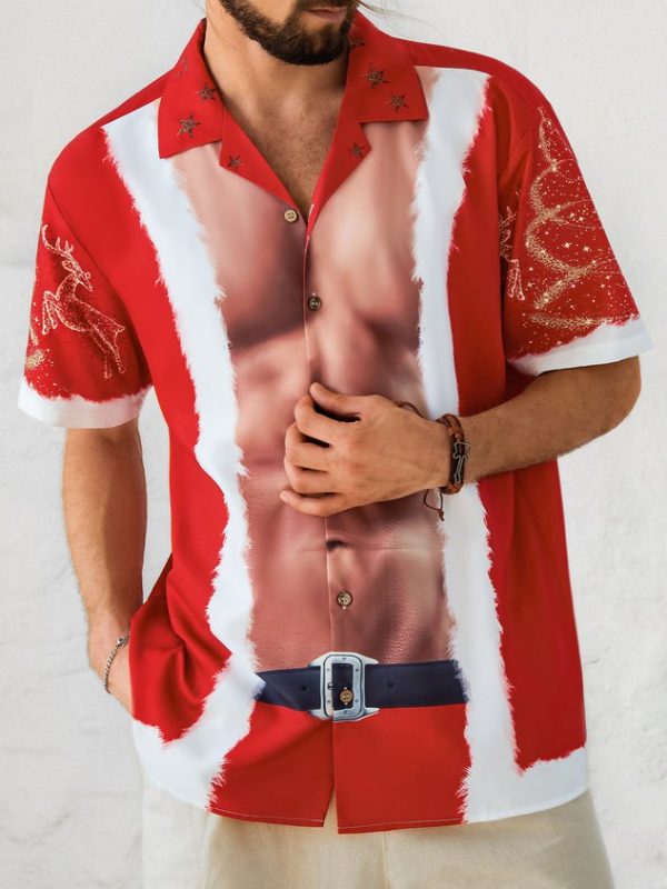 88c7fba609e213d250a518f3c67458b504f65c44ba42006ce5fe68be34884e08.jpg Men's New Santa Outfit Print Casual Breathable Hawaiian Short Sleeve Shirt