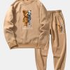 Robot Bear Print Raglan Sleeves Sweatshirt & Jogger Pants
