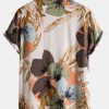 Tropical Print Shirt & Textured Cotton 5" Shorts