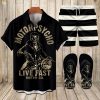 Suitmens Men's Modified Motorcycle Print Shirt Three-Piece Set 065