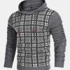 Slim Fit Knitted Plaid Paneled Hooded Sweater