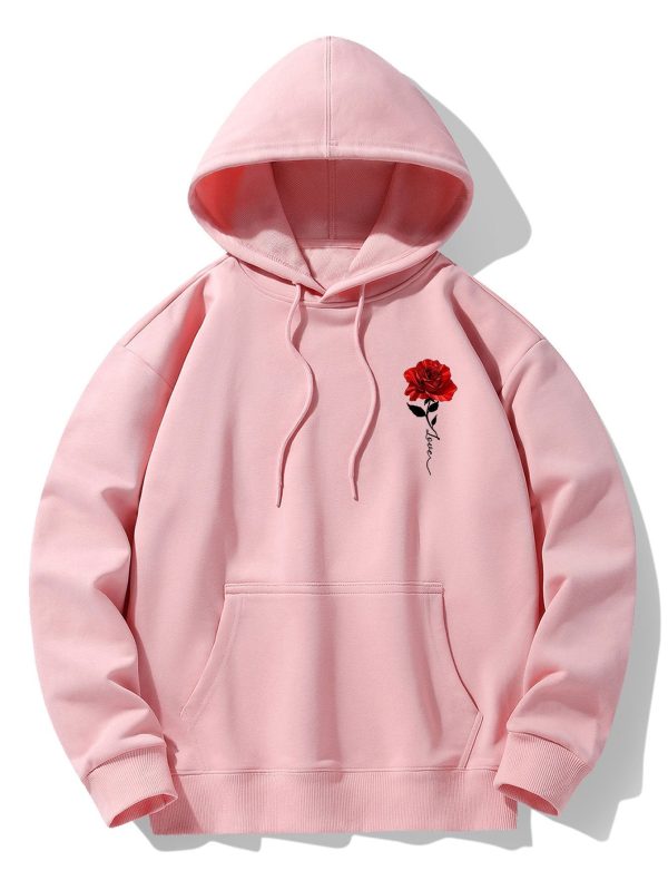 Rose Print Cotton Blend Hoodie & Jogger Pants