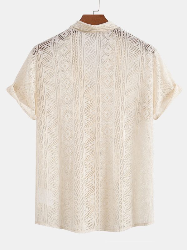 Short Sleeve Geometry Textured Cuban Shirt