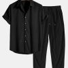 Corduroy Button Up Short Sleeved Shirt & Straight Leg Corduroy Pants