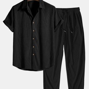 Corduroy Button Up Short Sleeved Shirt & Straight Leg Corduroy Pants
