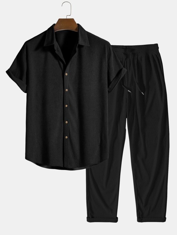 Corduroy Button Up Short Sleeved Shirt & Straight Leg Corduroy Pants