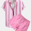 Striped Print Button Up Shirt & Swim Shorts